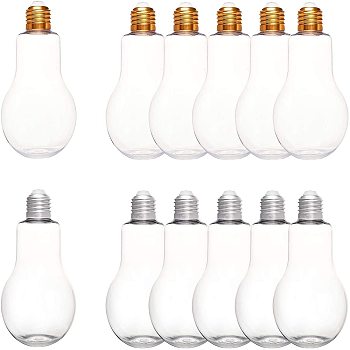 Creative Plastic Light Bulb Shaped Bottle, Party Decor, Golden & Silver, 14x7.5cm, Capacity: 300ml, 6pcs/color, 2 colors, 12pcs/set