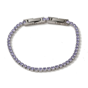 304 Stainless Steel Rhinestone Cup Chain Bracelets, Violet, 7-5/8x1/8 inch(19.3x0.3cm)