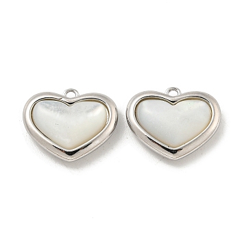 Brass Pave Shell Heart Charms, Real Platinum Plated, 12x15x4mm, Hole: 1.2mm