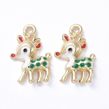 Golden Plated Alloy Enamel Pendants, for Christmas, Sika Deer, Colorful, 20x13x4mm, Hole: 2mm