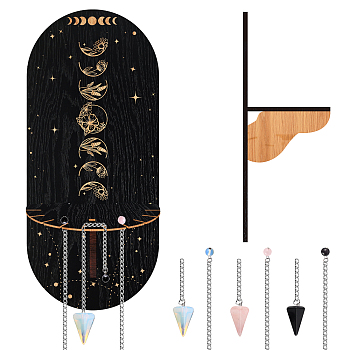 CRASPIRE DIY Pendulum Divination Making Kit, Including Cone Mixed Gemstone Dowsing Pendulum, Black Oval Hanging Wooden Crystal Display Shelf, Witch Stuff Home Decorations, Flower Pattern, 240mm