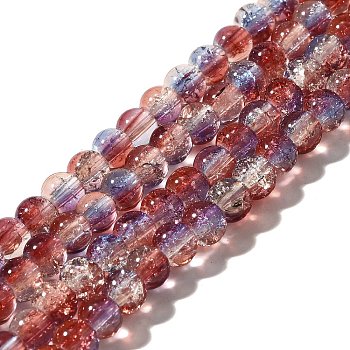 Crackle Glass Beads Strands, Round, Two Tone, FireBrick, 6~6.5mm, Hole: 1.2mm, about 151pcs/strand, 31.42 inch(79.8cm)