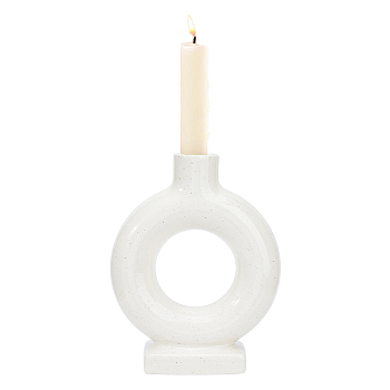 Porcelain Candle Holders, for Desktop Decor, Round Ring, White, 5.15x13.2x16.5cm, Inner Diameter: 2.2x1.8cm