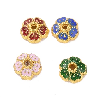 Alloy Enamel Bead Caps, Cadmium Free & Lead Free, Long-Lasting Plated, Golden, Flower, Mixed Color, 6x2.2mm, Hole: 0.9mm