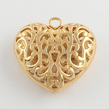 Hollow Tibetan Style Alloy Heart Pendants, Cadmium Free & Nickel Free & Lead Free, Golden, 50x49x16mm, Hole: 5mm