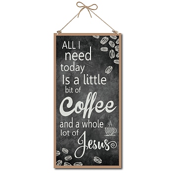 Printed Wood Hanging Wall Decorations, for Front Door Home Decoration, with Jute Twine, Rectangle with Word, Black, 30x15x0.5cm, Rope: 40cm