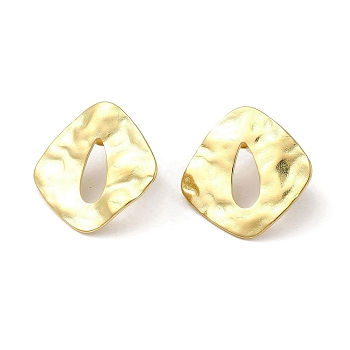 304 Stainless Steel Rhombus Stud Earrings for Women, Real 18K Gold Plated, 19.5x20mm