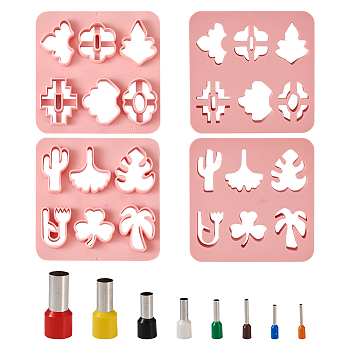 2Pcs ABS Plastic Clay Molds, with 8Pcs PP Plastic & Brass Clay Hole Punch Tool, Cicle Clay Cutter, Clay Cutters, Mixed Patterns, Mold:100x100x10mm, Inner Diameter: 29~35x19.5~30.5mm, Hole Punch: 16~30x3.5~13mm