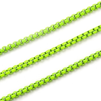 Spray Painted Stainless Steel Box Chains, Venetian Chains, with Spool, Unwelded, Lime, 3x2.5x2mm