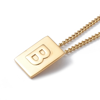 Titanium Steel Initial Letter Rectangle Pendant Necklace for Men Women, Golden, Letter.B, 18.11~18.5 inch(46~47cm)
