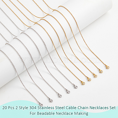 20Pcs 2 Style 304 Stainless Steel Cable Chain Necklaces Set(MAK-NB0001-19)-4