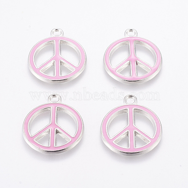 Platinum Pink Peace Sign Alloy + Enamel Pendants