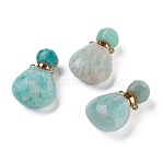 Teardrop Natural Amazonite Perfume Bottle Pendants, with 304 Stainless Steel Findings, Faceted, Golden, 26~26.5x17x8~8.5mm, Hole: 1.4mm, Capacity: about 2ml(0.06 fl. oz)(G-H241-02A-G)