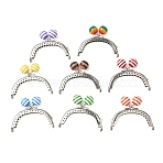 Iron Purse Frame Handle, with Striped Resin Beads, for Bag Sewing Craft Tailor Sewer, Mixed Color, 63x80~82x9.5mm, Hole: 1.5mm,1pc/color, 8pcs/set(FIND-PH0015-14-WH)