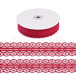 Polyester Lace Ribbon, for Flower Packaging, Red, 1-1/8 inch(30mm), about 49.21 Yards(45m)/Roll(OCOR-TAC0025-008B)