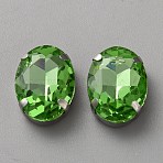 Sew on Rhinestone, Faceted Glass Rhinestone, Multi-Strand Links, with Platinum Tone Alloy Settings, Oval, Olivine, 18x13x7mm, Hole: 1mm(DIY-WH20010-41A-29)