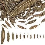 12 Styles Tibetan Style Alloy Pendants, Feather, Antique Bronze, 14.5~104.5x7~21.5x1.5~6mm, Hole: 1.2~5mm(FIND-PH0025-47)