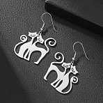304 Stainless Steel Dangle Earrings, Cat Shape, Stainless Steel Color, 22.6~41.6mm(FS-WGAFF5E-02)