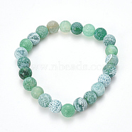 Natural Weathered Agate Beaded Stretch Bracelets, Frosted, Dyed, Round, Sea Green, 2-1/8 inch(55mm)(BJEW-Q692-01H)