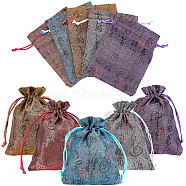 AHADERMAKER 20Pcs 5 Colors Rectangle Silk Drawstring Pouches, Chinese style, Word and Seal Pattern, Mixed Color, 13.4~13.5x10.2x0.2cm, 4pcs/color(AJEW-GA0004-36)