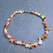 Glass Imitaion Red Agate Chip Beaded Necklaces for Women, 0.39 inch(1cm)(IW6789-53)