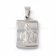 304 Stainless Steel Pendants, Rectangle with Queen and Cross, Stainless Steel Color, 24x15x4mm, Hole: 6x5mm(STAS-H171-03P)