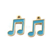 Ion Plating(IP) 316 Surgical Stainless Steel Charms, Nickel Free, with Enamel, Musical Note Charm, Real 18K Gold Plated, Deep Sky Blue, 12x10x1mm, Hole: 1mm(STAS-U014-65G-01)