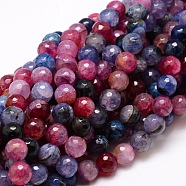 Dyed Natural Agate Faceted Round Beads Strands, Colorful, 8mm, Hole: 1mm, about 48pcs/strand, 15.3 inch(X-G-E320E-8mm-02)