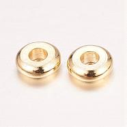 Real 18K Gold Plated Brass Spacer Beads, Nickel Free, Flat Round, 5x2mm, Hole: 1.5mm(KK-E702-18G-NF)