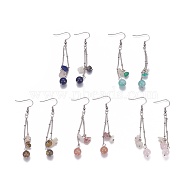 Natural Mixed Gemstone Dangle Earrings, with Stainless Steel Jump Rings and Brass Earring Hooks, 72~73mm(EJEW-JE02993-M)