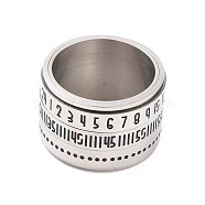 Titanium Steel Spinner Ring, with Number Pattern, Wide Band Rings for Unisex, Stainless Steel Color, 14mm, Inner Diameter: 17.1mm(RJEW-C019-08P)