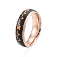 Heart Beat Mood Ring, Temperature Change Color Emotion Feeling 201 Stainless Steel Finger Ring for Women, Rose Gold, Inner Diameter: 17mm(RJEW-N043-31RG)