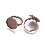 Adjustable Brass Finger Rings Components, Pad Ring Base Findings, Flat Round, Red Copper, Tray: 16mm, 17mm(KK-WH0033-05R)