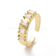 Clear Cubic Zirconia Rectangle Open Cuff Ring, Brass Jewelry for Women, Golden, Inner Diameter: 17mm(RJEW-H127-01G)