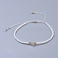 Nylon Thread Braided Beads Bracelets, with Seed Beads and Natural White Moonstone, 1-3/4 inch~3-1/8 inch(4.5~8cm)(BJEW-JB04346-09)