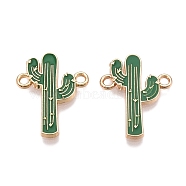 Rack Plating Alloy See Greem Enamel Connector Charms, Cactus Links, Golden, 20x15.5x1.5mm, Hole: 1.6mm(ENAM-N056-349G)