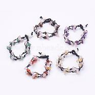 Adjustable Natural Gemstone Multi-strand Bracelets, Nylon Thread Bracelets, with Natural Rose Quatz and Pearl Beads, 7-1/2 inch(190mm)(BJEW-JB03232)