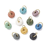 Natural Lava Rock Dyed Disc Charms, with 304 Stainless Steel Open Jump Rings, Golden, 8x3.2mm, Hole: 5x2mm(PALLOY-JF02267-02)