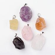 Natural Mixed Quartz Pendants, Nuggets, with Brass Findings, Platinum, 26~42x20~26x14~22mm, Hole: 5x8mm(G-G884-A06)