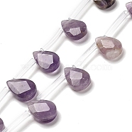 Natural Amethyst Beads Strands, Faceted, Teardrop, Top Drilled, 12x8x3.5mm, Hole: 0.9mm, about 22~25pcs/strand, 13.78''(35cm)(G-Q167-A04-01)