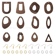 Pandahall DIY Geometry Earring Making Kit, Including Teardrop & Irregular & Arch & Horse Eye Natural Wenge Wood Pendants, Brass Earring Hooks, Coconut Brown, 144Pcs/box(DIY-TA0005-34)