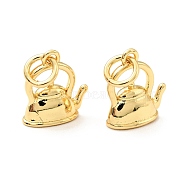 Brass Charms, with Jump Ring, Cadmium Free & Lead Free, Kettle, Real 18K Gold Plated, 11x9.5x4.5mm(KK-G416-16G)