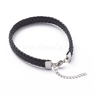 Imitation Leather Cord Bracelets, with Stainless Steel Lobster Claw Clasps, Stainless Steel Color, Black, 7-1/2 inch(19cm)(BJEW-Z008-02)