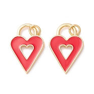 Rack Plating Brass Enamel Pendants, with Jump Ring, Cadmium Free & Nickel Free & Lead Free, Real 18K Gold Long-Lasting Plated, Heart Lock, Red, 22x14x2mm, Hole: 3.4mm(KK-D073-26G-01)