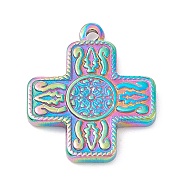 Ion Plating(IP) 304 Stainless Steel Pendants, Cross, Rainbow Color, 21~21.5x18x2.5mm, Hole: 1.5mm(STAS-G176-49M)