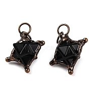 Natural Obsidian Merkaba Star Pendants, Brass Star Charms with Jump Rings, Red Copper, 36x30x24mm, Hole: 7mm(G-C144-01R-01)