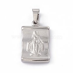 Non-Tarnish 304 Stainless Steel Pendants, Rectangle with Queen and Cross, Stainless Steel Color, 24x15x4mm, Hole: 6x5mm(STAS-H171-03P)