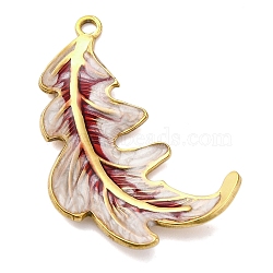 304 Stainless Steel Enamel Pendants, Feather Charm, PVD Vacuum Plating, Real 18K Gold Plated, FireBrick, 37.5x25x3mm, Hole: 2mm(STAS-S163-33G-02)