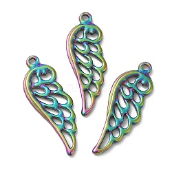 Ion Plating(IP) 304 Stainless Steel Pendants, Wing Charm, Rainbow Color, 27x9.5x1.5mm, Hole: 1.4mm(STAS-K267-04RC)