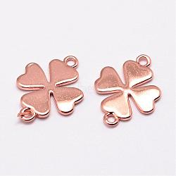 Brass Links connectors, Clover, Cadmium Free & Nickel Free & Lead Free, Real Rose Gold Plated, 16x12x1mm, Hole: 1.5mm(ZIRC-G046-03-NR)